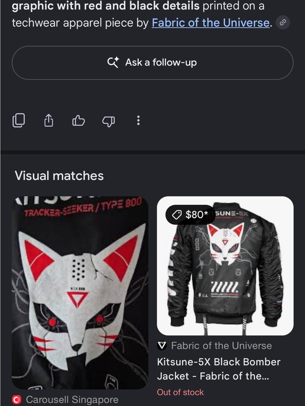 Black Kids Bomber Jacket with Red & White Fox Graphic